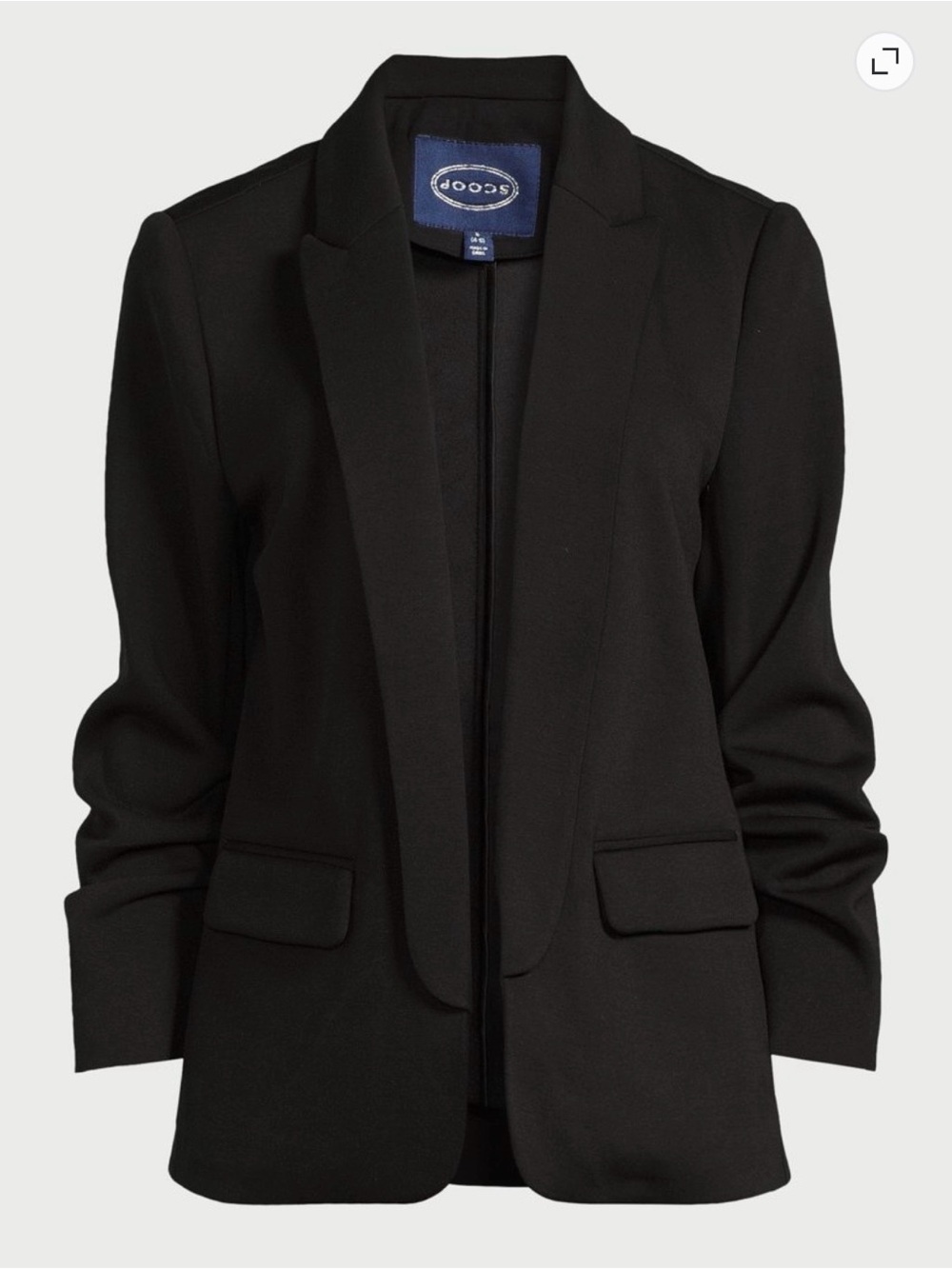 Scoop Black Ruched Sleeve Open Front Blazer XS and SM NWT Stretch